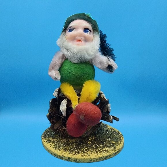 Vintage Putz Elf Ornaments 1950s Japan • Pinecone Mushroom Bottle Brush Tree - Picture 9 of 13